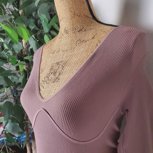 Free People Intimately FP Meg Rib Seamless Thong Bodysuit Mauve Large - Picture 5 of 8